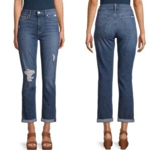 Hudson Distressed Blair High Rise Straight Crop Jeans